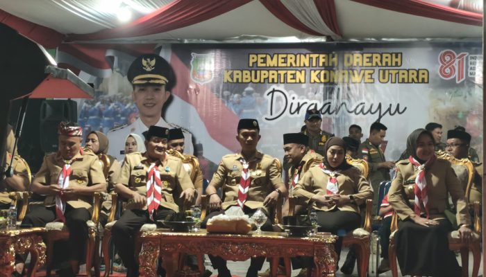 ‎Pawai Obor Semarakkan Taptu HUT RI ke-81 dan Hari Pramuka ke-65 di Konawe Utara  ‎