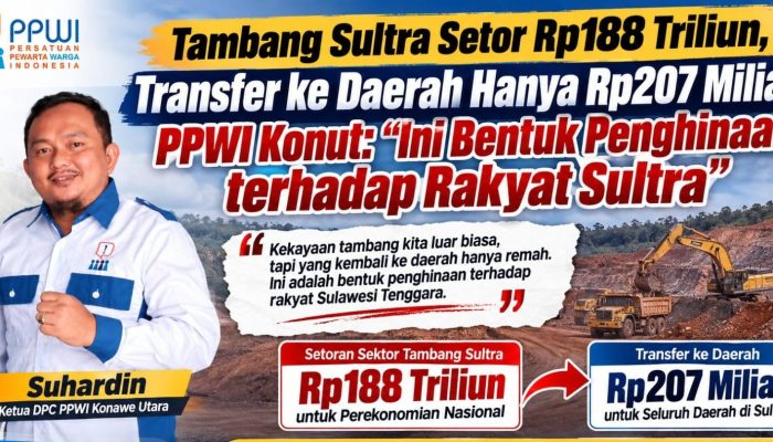 Tambang Sultra Setor Rp188 Triliun, Transfer ke Daerah Hanya Rp207 Miliar, PPWI Konut: “Ini Bentuk Penghinaan terhadap Rakyat Sultra